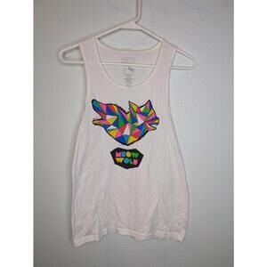Meow Wolf Women's Tank Top Size S White Geometric Wolf Logo Graphic Santa Fe